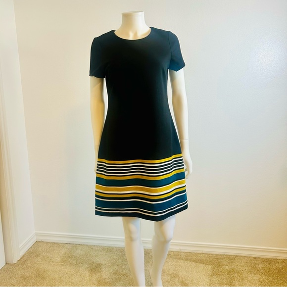 Calvin Klein Black Dress with Striped Hem size 8 - Picture 1 of 5